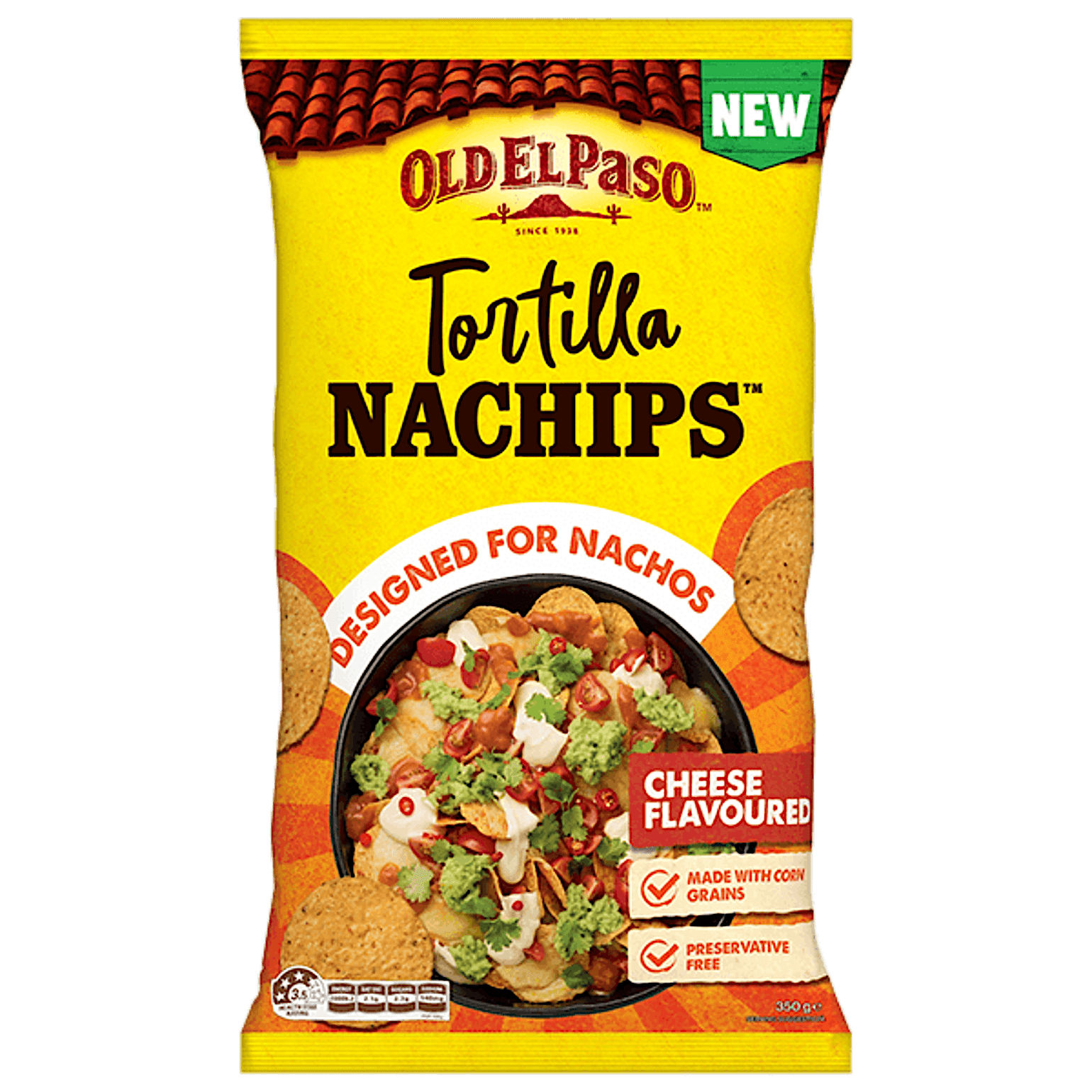 package of Old El Paso cheese flavoured Tortilla Nachips 350g